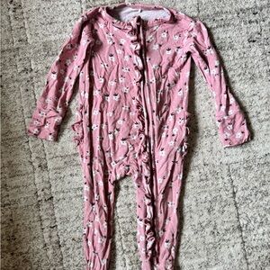 Posh Peanut Pink Floral Ruffle Zip Kids One-Piece pajama - ruffle butt